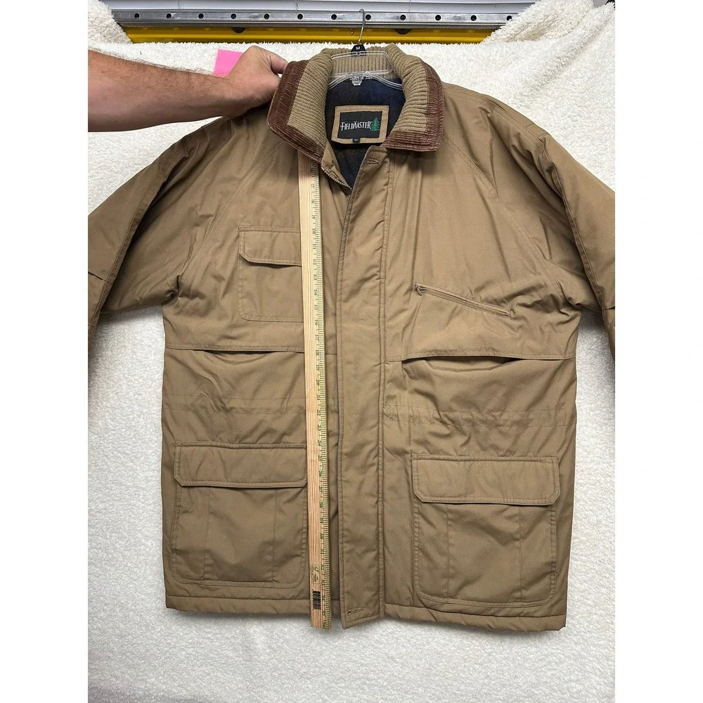 Fieldmaster Mens XL Tan Canvas Barn Coat Quilted Plaid Lined Corduroy Jacket